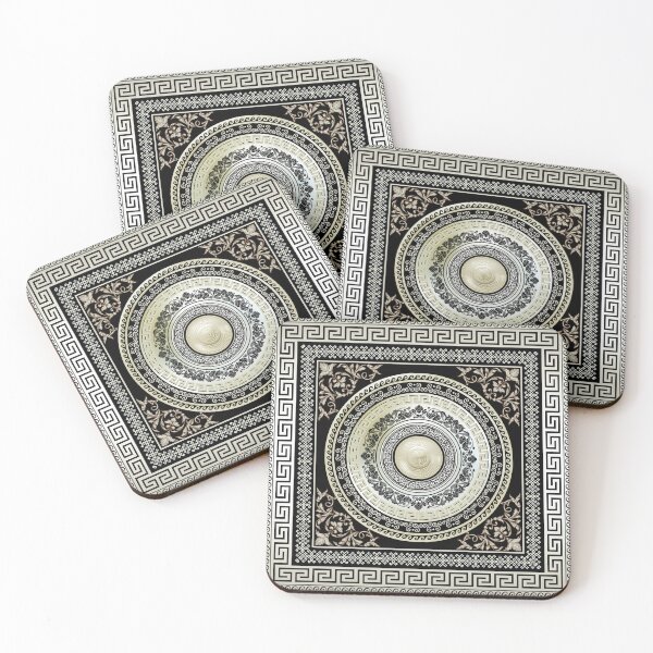 Item preview, Greek Key Meander Cream Black Medallion Ornate Baroque designed and sold by Yiorgos Designs.