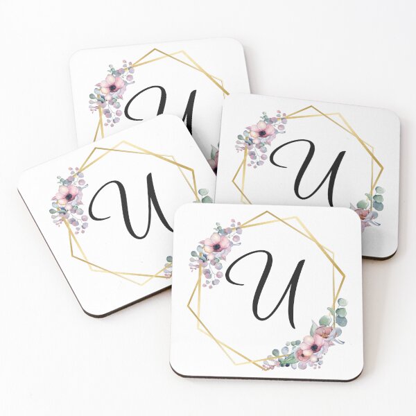 Artikelvorschau, Monogrammbuchstabe U | Lila Blüten mit goldenen Rändern entworfen und verkauft von JustSeasons.