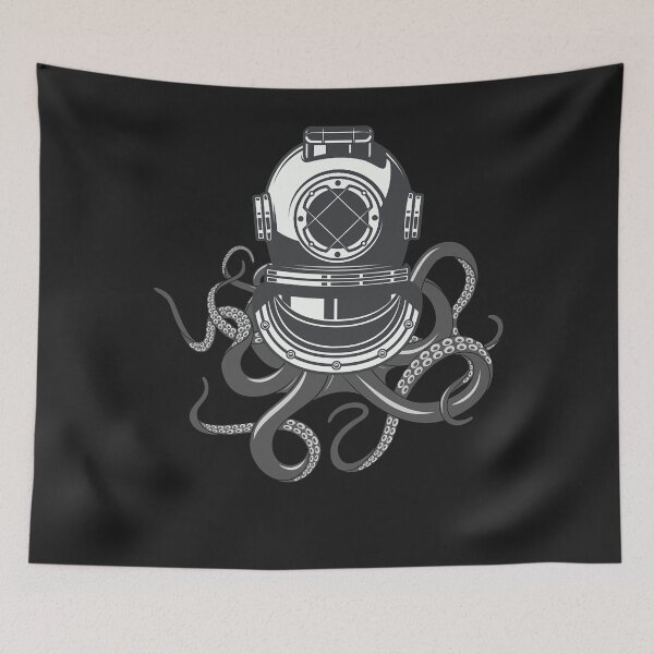 Item preview, Scuba diver helmet octopus grunge vintage designer style designed and sold by PhillipCole.