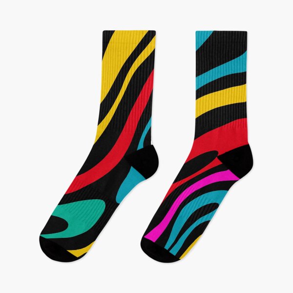 Item preview, Wavy Loops Retro 80s Colorful Abstract Pattern on Black designed and sold by kierkegaard.