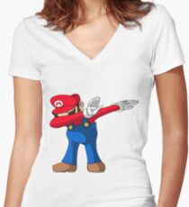 Dabbing super mario Women's Fitted V-Neck T-Shirt