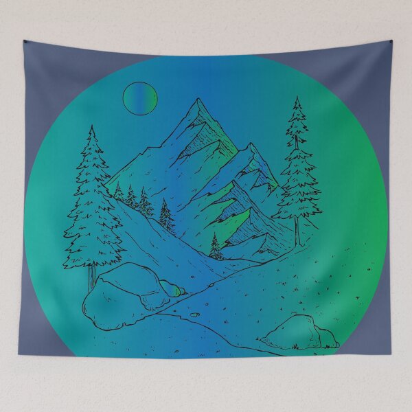 Item preview, blue green moon mountains road designed and sold by XXgooddeedXX.