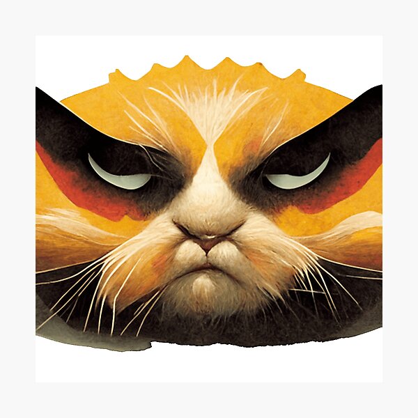 Katzengesicht - Schwarz - Rot - Gold Fotodruck