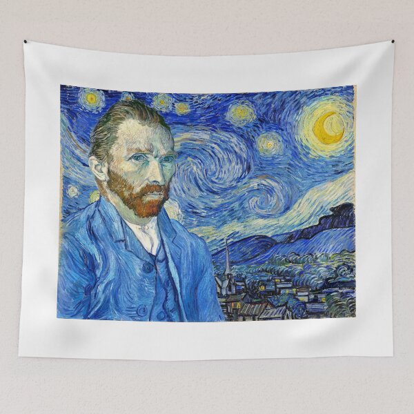 Item preview, Van Gogh self-portrait in front of the Starry Night - digital recreation designed and sold by NickoPrints.