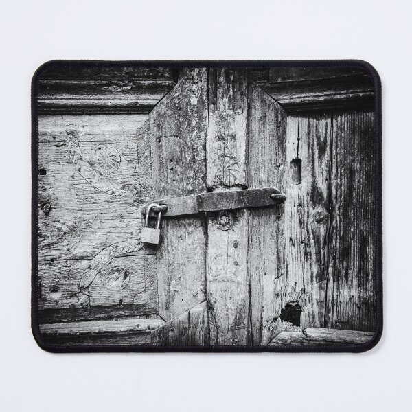 Item preview, Close-up of a locked wooden door in Crete, Greece | Black and White Photography designed and sold by Diana van Neck.