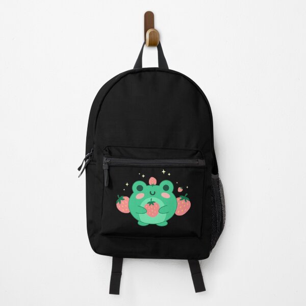 Item preview, Cute Kawaii Frog in Strawberry Hat: Chubby Anime Toad Retro Japanese Aesthetics and Edgy Kidcore Art in 90s Neon Green designed and sold by MinistryOfFrogs.