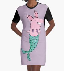 Mermaid Pig - Purple Graphic T-Shirt Dress