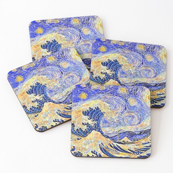 Item preview, Starry Night over The Great Wave off Kanagawa - colorful digital recreation designed and sold by NickoPrints.
