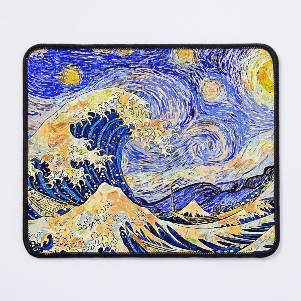 Item preview, Starry Night over The Great Wave off Kanagawa - colorful digital recreation designed and sold by NickoPrints.