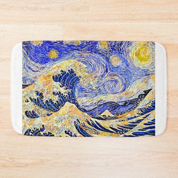 Item preview, Starry Night over The Great Wave off Kanagawa - colorful digital recreation designed and sold by NickoPrints.