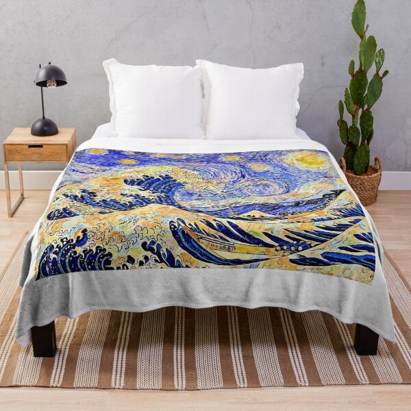 Item preview, Starry Night over The Great Wave off Kanagawa - colorful digital recreation designed and sold by NickoPrints.