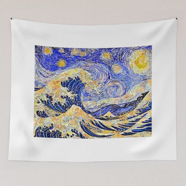 Item preview, Starry Night over The Great Wave off Kanagawa - colorful digital recreation designed and sold by NickoPrints.