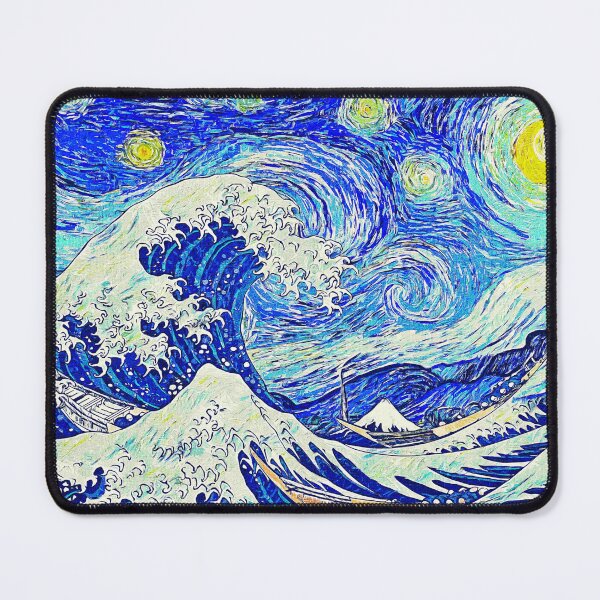 Item preview, Starry Night over The Great Wave off Kanagawa - impressionist painting designed and sold by NickoPrints.