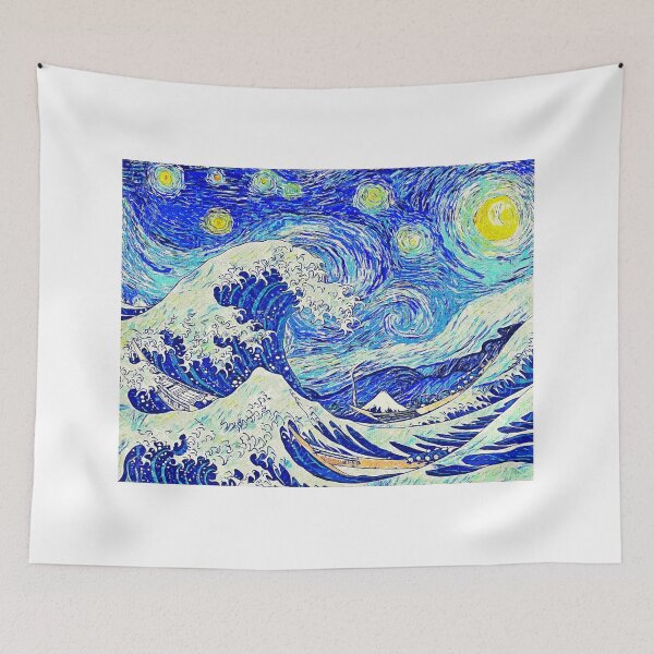 Item preview, Starry Night over The Great Wave off Kanagawa - impressionist painting  designed and sold by NickoPrints.