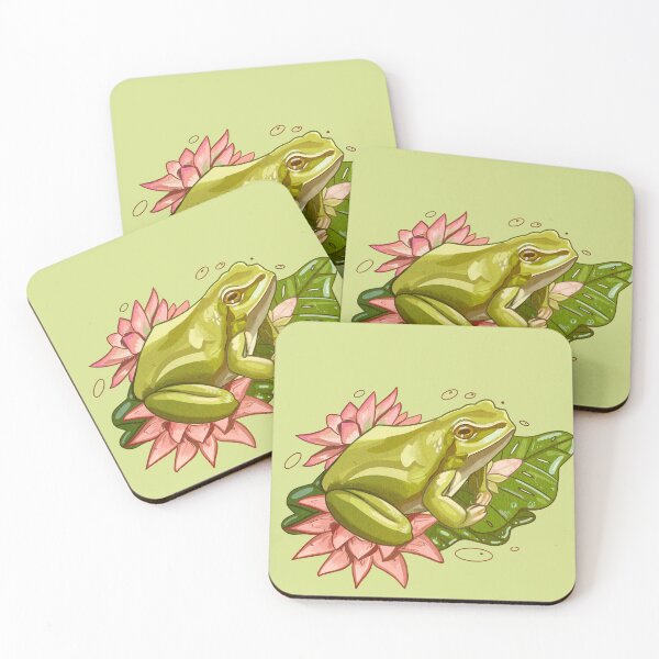 Item preview, Green Tropical Frog Sitting on Water lily leaves and flowers: Sap Green bgd designed and sold by Jessiemay-arts.