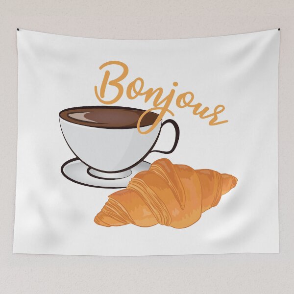 Item preview, Bonjour Croissant - Funny French Coffee Shop designed and sold by TheInkElephant.