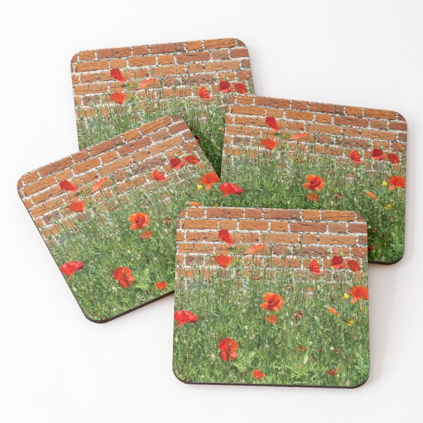 Item preview, Red Poppies against old brick  wall on a sunny day. designed and sold by Umdash919.
