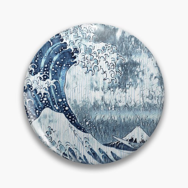 Artikelvorschau, The Great Wave off Kanagawa with wood texture effect and in blue color entworfen und verkauft von NickoPrints.