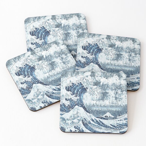Item preview, The Great Wave off Kanagawa with wood texture effect and in blue color designed and sold by NickoPrints.
