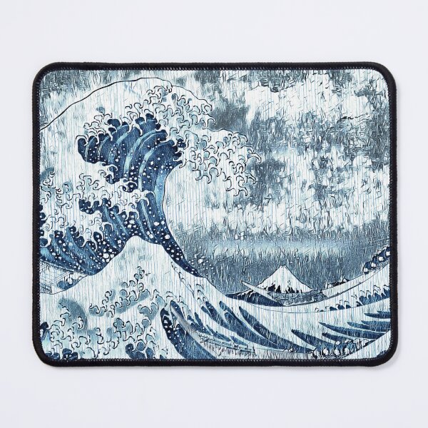 Artikelvorschau, The Great Wave off Kanagawa with wood texture effect and in blue color entworfen und verkauft von NickoPrints.