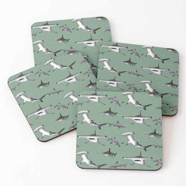 Item preview, Hammerhead Shark pattern on Green waves designed and sold by Quick Brown Fox Canada.