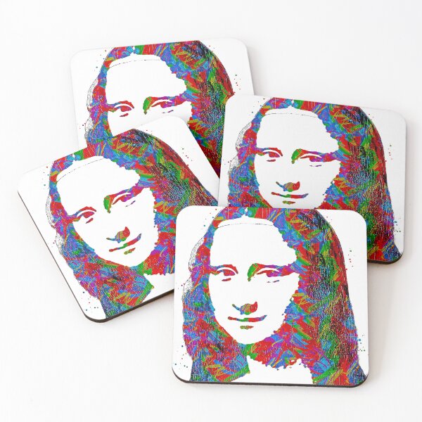 Item preview, Simple Mona Lisa colorful portrait with greens, reds and blues on white background designed and sold by NickoPrints.