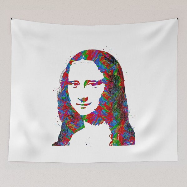 Item preview, Simple Mona Lisa colorful portrait with greens, reds and blues on white background designed and sold by NickoPrints.