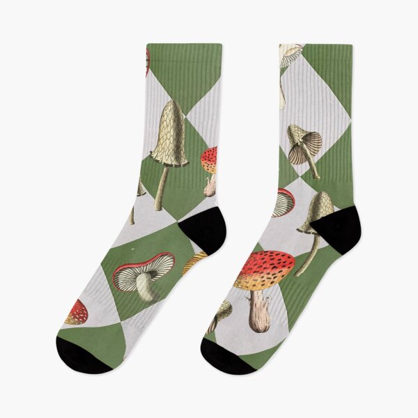 Item preview, Mushrooms on Green Checkerboard designed and sold by ArtMeetsPizza.