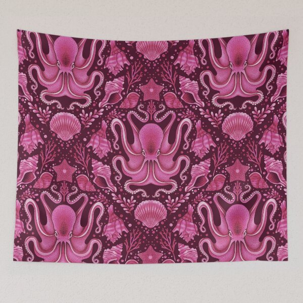Item preview, Octopus, Sea shells and Starfish Dark Cool Red designed and sold by KConfetti.