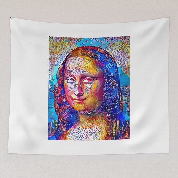 Item preview, Colorful Mona Lisa portrait with blue, orange and magenta color scheme designed and sold by NickoPrints.
