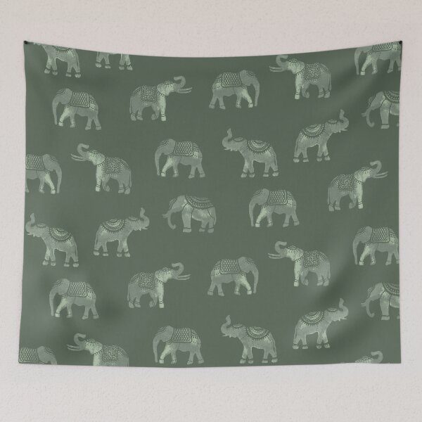 Item preview, Dark Sage Green Indian Elephants designed and sold by Carolina Diaz.