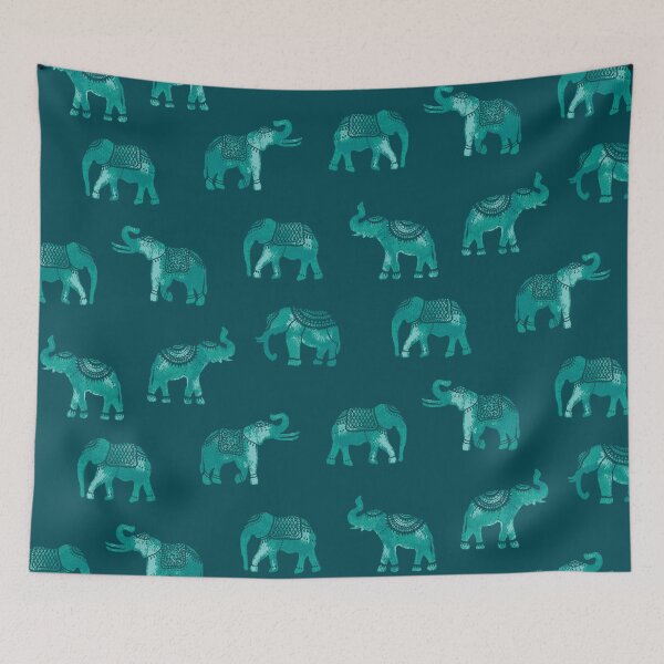 Item preview, Dark Teal Indian Elephants designed and sold by Carolina Diaz.