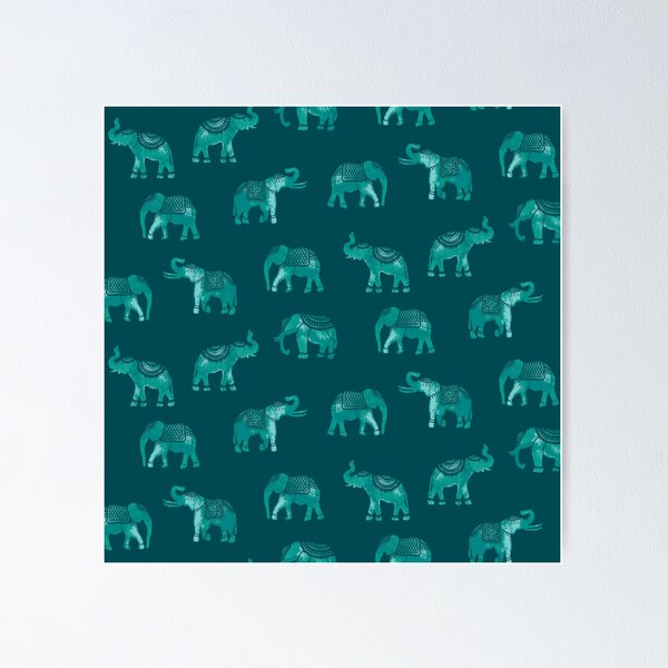 Item preview, Dark Teal Indian Elephants designed and sold by Carolina Diaz.