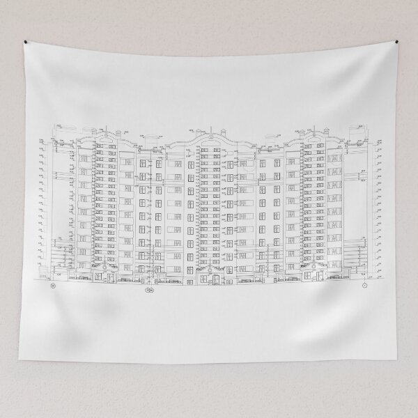 Item preview, Multistory building facades, detailed architectural technical drawing, vector blueprint designed and sold by Familyshmot.