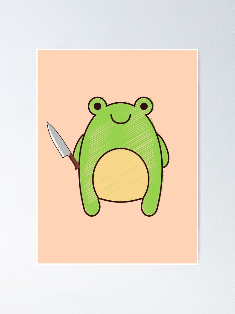 "Cute Cartoon Kawaii Frog holding knife adorable knife animals