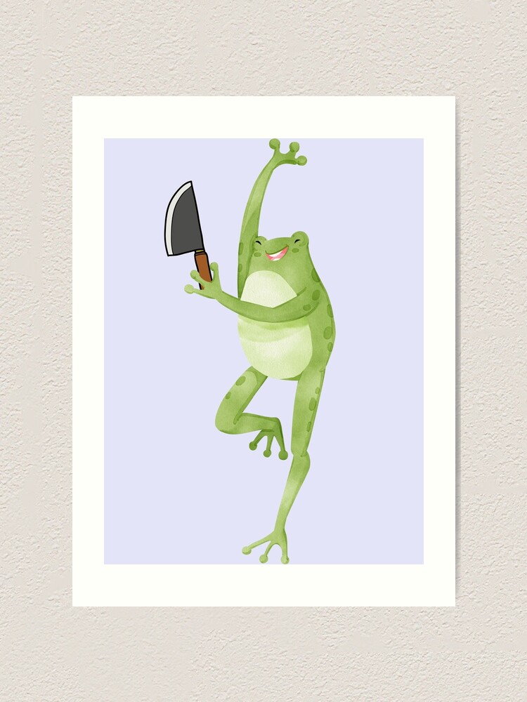 "Cute Cartoon Kawaii Frog holding knife adorable knife animals