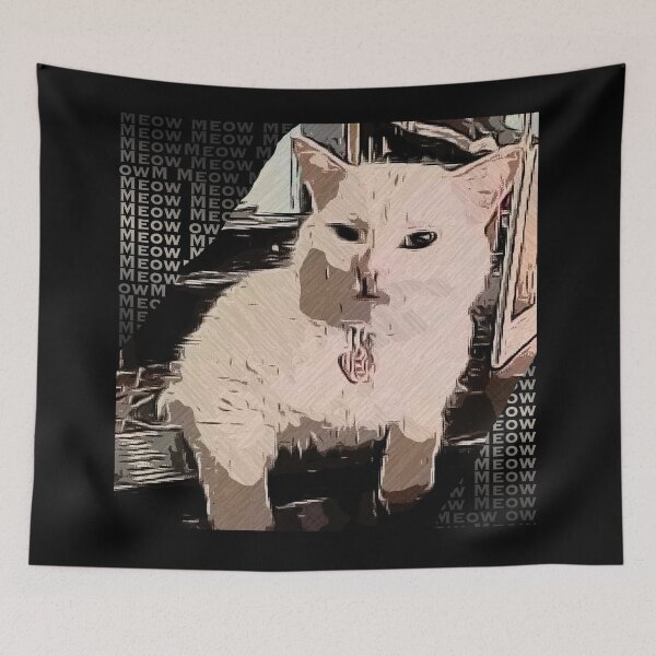 Item preview, Famous Popular meme Cat OIL PAINTING style Artwork With MEOW Typography designed and sold by M-Osamah.
