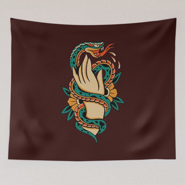 Item preview, American Traditional Tattoo Snake wrapping Hand with Flowers designed and sold by KenzieDesignCo.