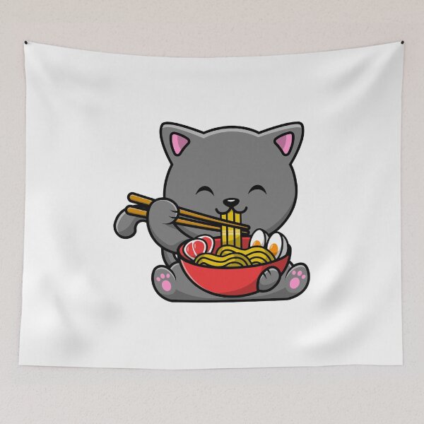 Item preview, Peach and Goma Mochi Cat Eating Ramen designed and sold by Stevenobinsun.