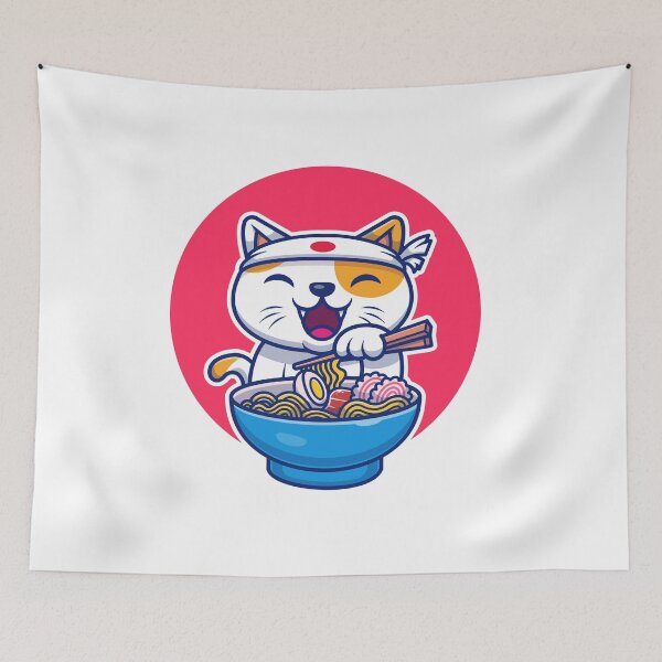 Item preview, Peach and Goma Mochi Cat Eating Ramen designed and sold by Stevenobinsun.