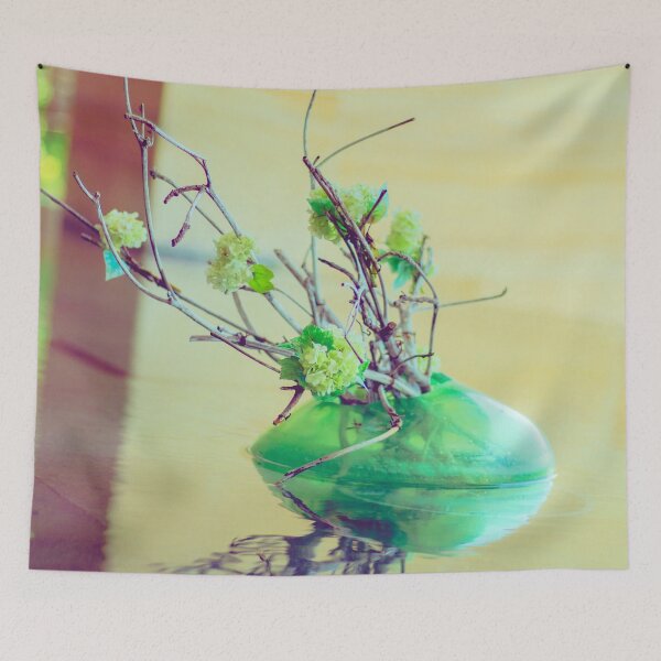 Item preview, Hydrangea Flower Arrangements in Green Glass Vase with Dry Twigs Floating on Water designed and sold by MyArt23.