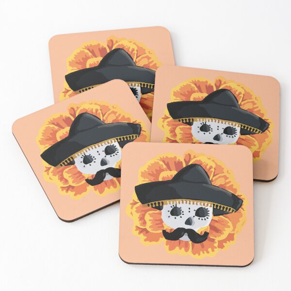 Item preview, Charro mexican kawaii cute sugar skull mexican style cempasúchil mustache mexican sombrero skeleton  designed and sold by T-Mex.
