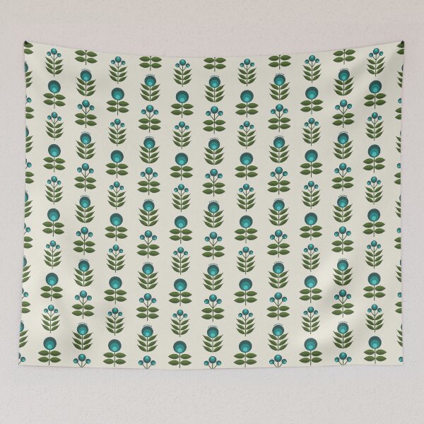 Item preview, Circular Skandi Blooms, Teal on Cream designed and sold by Jaima-OLoughlin.