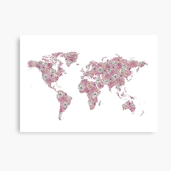 Floral World Map Canvas Print