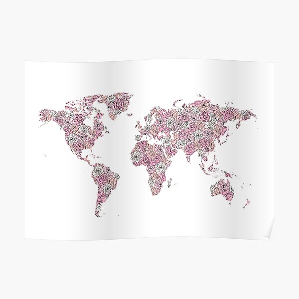 Floral World Map Poster