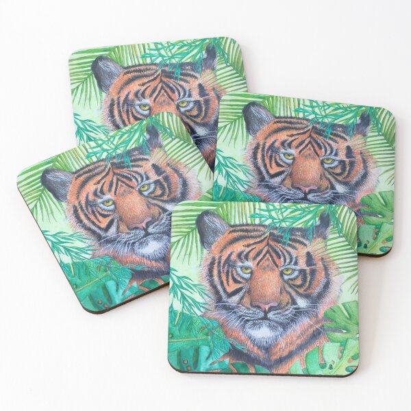 Item preview, Tiger illustration in mixed media on a colored background designed and sold by Atrinheart.