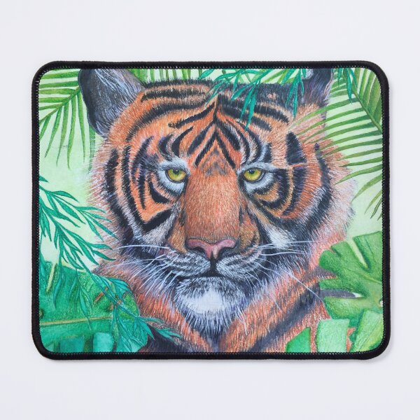 Item preview, Tiger illustration in mixed media on a colored background designed and sold by Atrinheart.