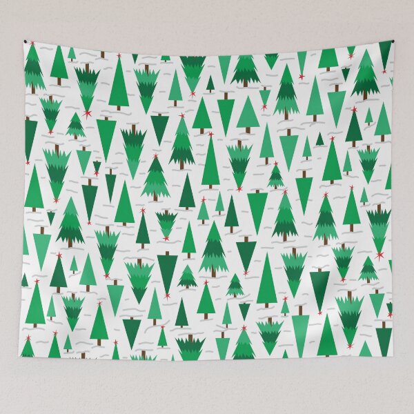 Item preview, Christmas pine trees in the snow with red stars designed and sold by FrancesPoff.