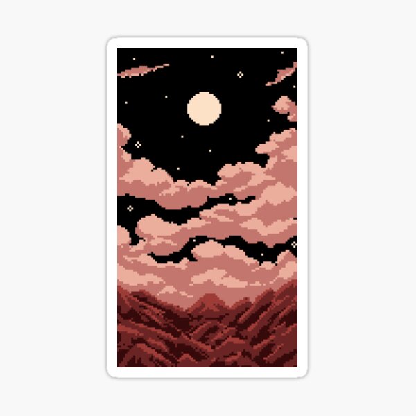 Pixelart Rosy Cloud Mountain Landscape Moon Sticker