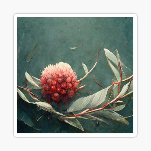 Item preview, Waratah flower and Eucalyptus leaves designed and sold by Sophos-AI-Art.